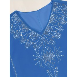 Elegant Floral Printed 1pc Long Sleeve Abaya - Polyester Chiffon Summer Robe with Rhinestone Embellishments and Belt for Middle Eastern Women