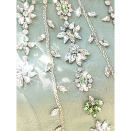 Women's Sleeveless Rhinestone-Embellished Mint Green Gown - Middle Eastern-Inspired Elegant Long Dress with Round Neck for Spring/Summer, Hand Wash Only