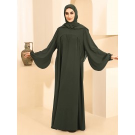 1pc Women'S Elegant Abaya Dress - Loose Fit Solid Color Muslim Prayer Dress with Belt, Lightweight Breathable Fabric for Spring Summer Fall, Casual & Formal Wear, Modest Muslim Women'S Clothing