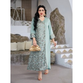 Directional Heavy Industrial Beaded Embroidery Arabic Women's Elegant Dress JALABIA V-Neck Black Creative Asymmetrical Splicing Latest Design Saudi National Day Gown