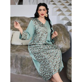 Directional Heavy Industrial Beaded Embroidery Arabic Women's Elegant Dress JALABIA V-Neck Black Creative Asymmetrical Splicing Latest Design Saudi National Day Gown