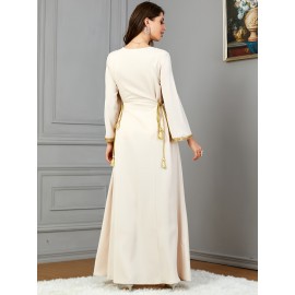 Elegant Golden Embroidered Abaya Dress - Long, Elegant Dress with Intricate Golden Floral Patterns, Perfect for Eid Celebrations, Festive Attire|Elegant Abaya|Long Abaya