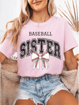 Baseball Sister, Sports Sister, Baseball Bow Coquette - Soft Casual Short Sleeve Top, Machine Washable, Perfect for Spring & Summer, Gift for Her