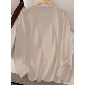 Women's Black Music Note Graphic Print Long Sleeve T-Shirt - Soft Stretch Polyester Crew Neck Casual Top with 