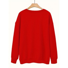 [Thankful Print Sweatshirt] Women's Casual Thankful Print Sweatshirt - 100% Polyester Knit Crew Neck Long Sleeve Top For Fall/Winter - Soft, Machine Washable, Plus Size Comfort Wear