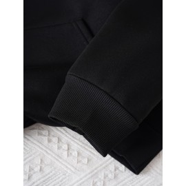 Women's Black Casual Hooded Sweatshirt with 