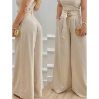 Summer Casual Commuting Stylish Sleeveless Vest And Long Pants Outfit