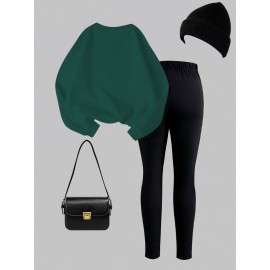 Women'S 2pcs Set, Women'S Casual Bow Print Design Crew Neck Sweatshirt and Leggings, Fall/ Winter