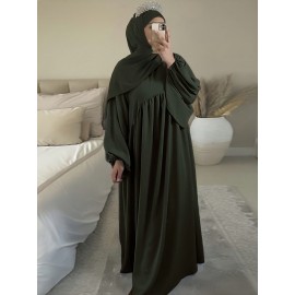 1pc Women'S Elegant Abaya Dress - Loose Fit Solid Color Muslim Prayer Dress with Belt, Lightweight Breathable Fabric for Spring Summer Fall, Casual & Formal Wear, Modest Muslim Women'S Clothing
