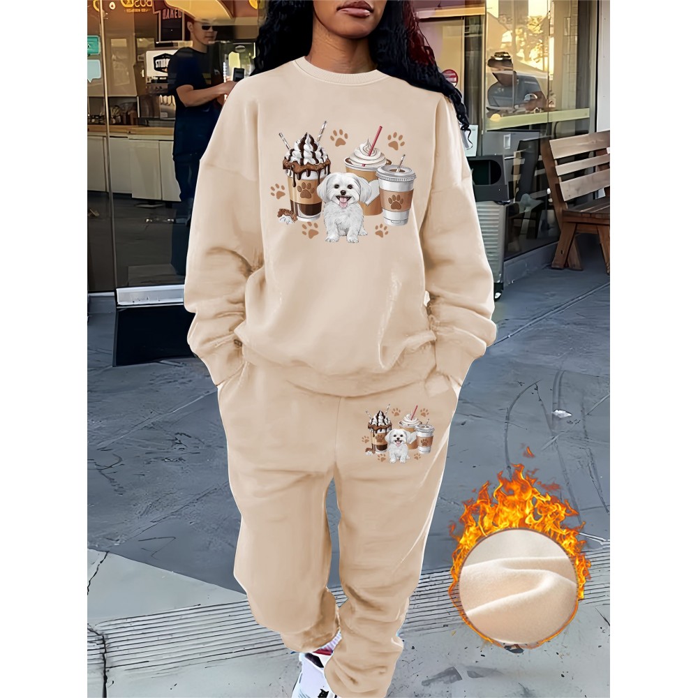 [Graphic Print Two Piece Set] Graphic Print Two Piece Set | Women's Crew Neck Sweatshirt & Pants Clothing