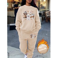 [Graphic Print Two Piece Set] Graphic Print Two Piece Set | Women's Crew Neck Sweatshirt & Pants Clothing